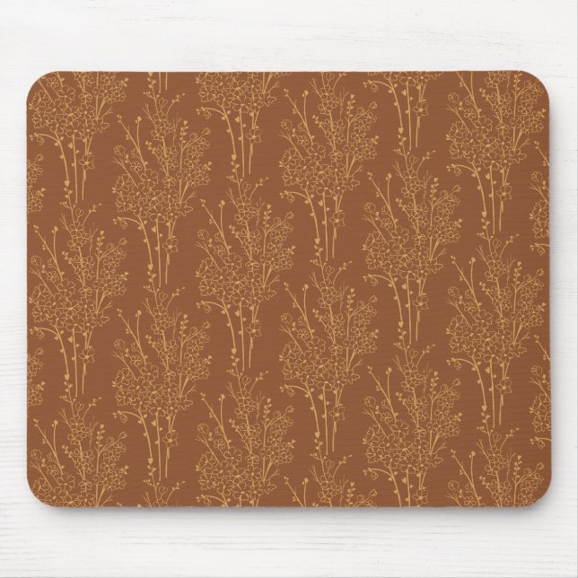Mousepad Tossed Floral Silhouette Botanical | Burnt Umber (Frente)