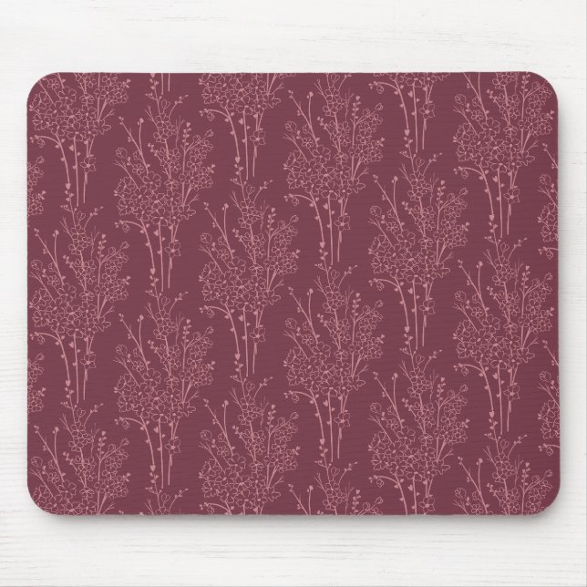 Mousepad Tossed Floral Silhouette Botanical | Deep Burgundy (Frente)