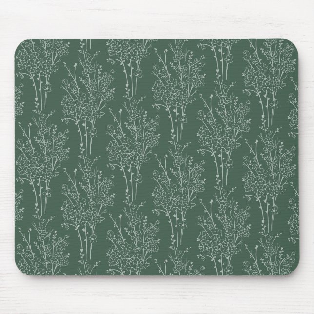 Mousepad Tossed Floral Silhouette Botanical | Deep Forest (Frente)