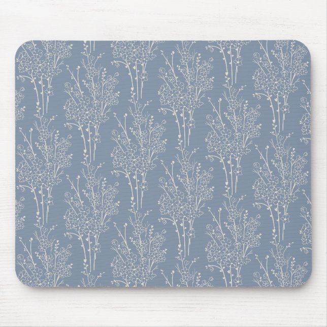 Mousepad Tossed Floral Silhouette Botanical | Faded Blue (Frente)