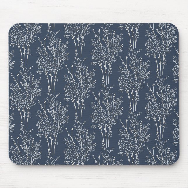 Mousepad Tossed Floral Silhouette Botanical | Inky Navy (Frente)
