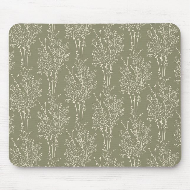 Mousepad Tossed Floral Silhouette Botanical | Muted Khaki (Frente)