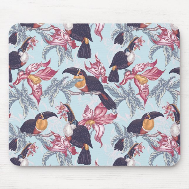 Mousepad Toucanos com flores exóticas (Frente)