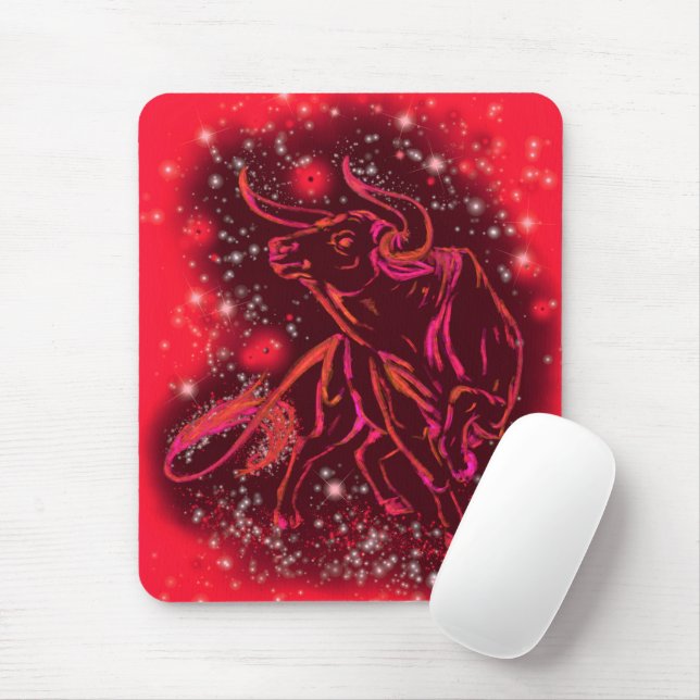 Mousepad Touro De Mouse Vermelho Correndo À Noite Estrelada (Com mouse)