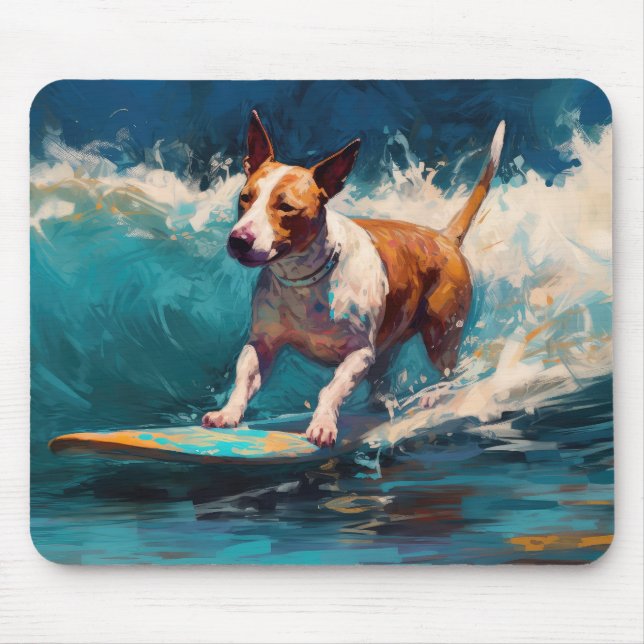 Mousepad Touro Terrier Beach Surfing Painting (Frente)