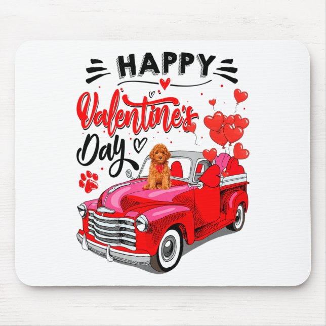 Mousepad Toy Odle Heart Red Truck Happy Valentine Day Dog  (Frente)