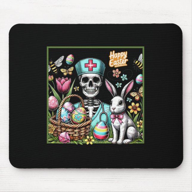 Mousepad Trabalhador da Saúde Dia de Páscoa Esqueleto Coelh (Frente)