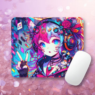 Mousepad Trabalho de arte de Garota Colorida de Animação Co