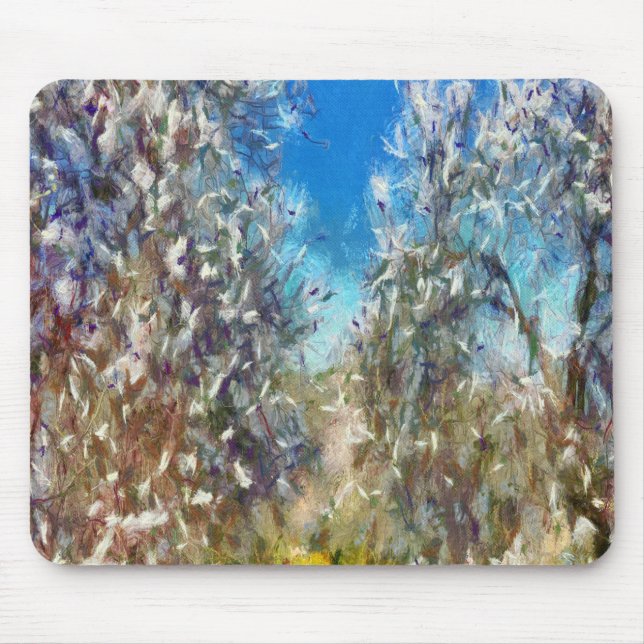 Mousepad Trabalho de arte de Pointilismo da Árvore de Amênd (Frente)