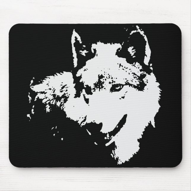 Mousepad Trabalho de arte do Lobo Negro e Branco (Frente)