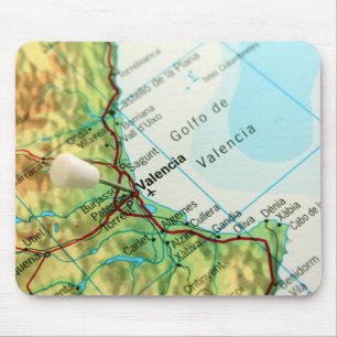 Mousepad Trace com o pino que aponta à cidade de Valência