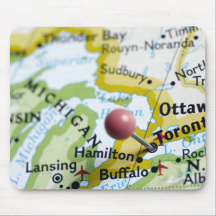 Mousepad Trace o pino colocado em Toronto, Canadá no mapa,