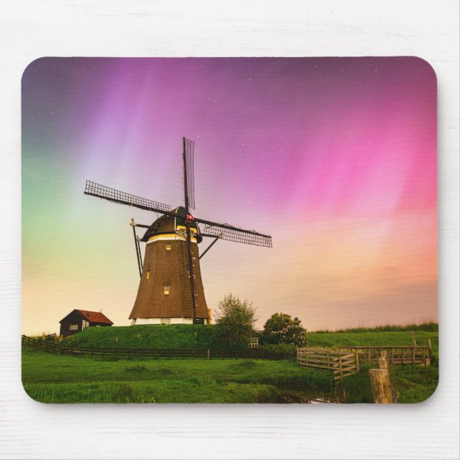 Mousepad Traditional windmill under the Northern Lights (Frente)