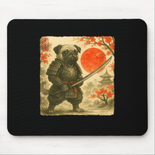 Mousepad Traje de Guerreiro Samurai Japonês Pug Arte Sumi-e