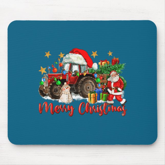 Mousepad Trator de Natal Alegre Com Boneco de Neve do Papai (Frente)