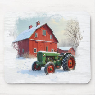 Mousepad Trator verde da fazenda e celeiro vermelho