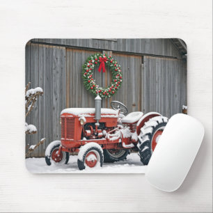 Mousepad Trator Vermelho Com Coroa de Natal