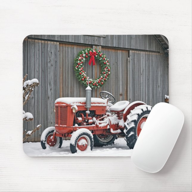 Mousepad Trator Vermelho Com Coroa de Natal (Com mouse)