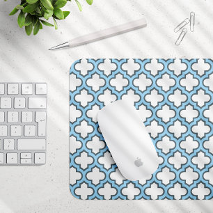 Mousepad Trellis branca e azul-bebê, lete, quatrefoil