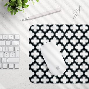 Mousepad Trellis branca e preta, lete, quatrefoil