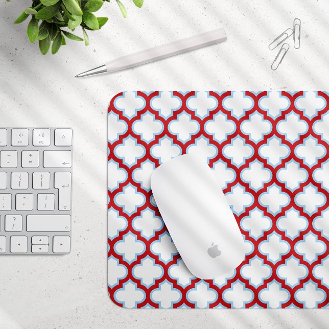 Mousepad Trellis branca e vermelha, lete, quatrefoil (Criador carregado)