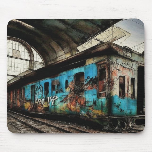 Mousepad Trem Abandonado com Arte Urbana de Grafite (Frente)