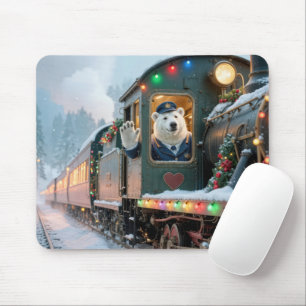 Mousepad Trem de Natal com Urso Polar Acenando