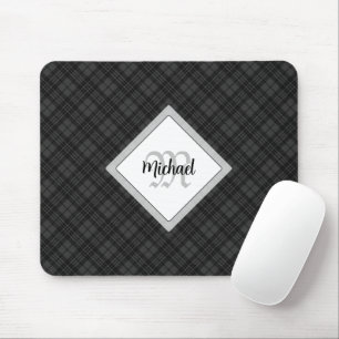 Mousepad Trendy Black White Tartan Personalize Monograma