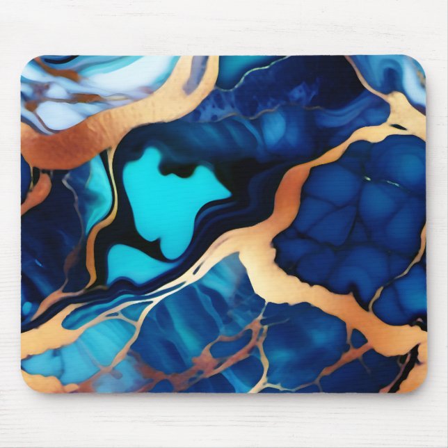 Mousepad Trendy Blue Dourado mármore azul amarelo (Frente)
