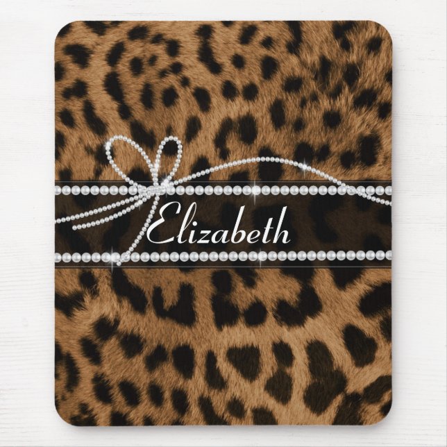 Mousepad Trendy chic girly faux marrom leopardo negro (Frente)