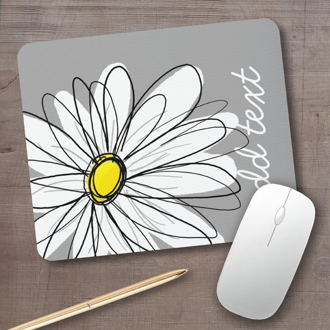 Mousepad Trendy Daisy com cinza e amarelo (Personalized mousepad - add your custom text)