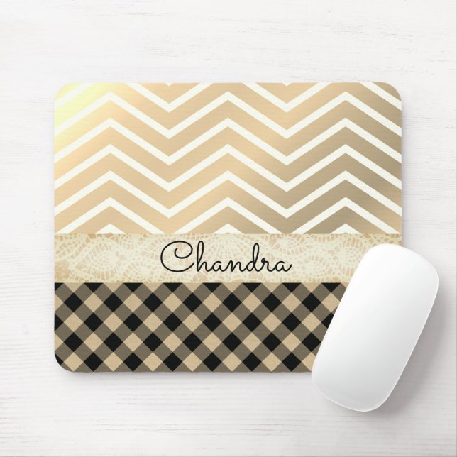 Mousepad Trendy Dourada Chevron Gingham (Com mouse)