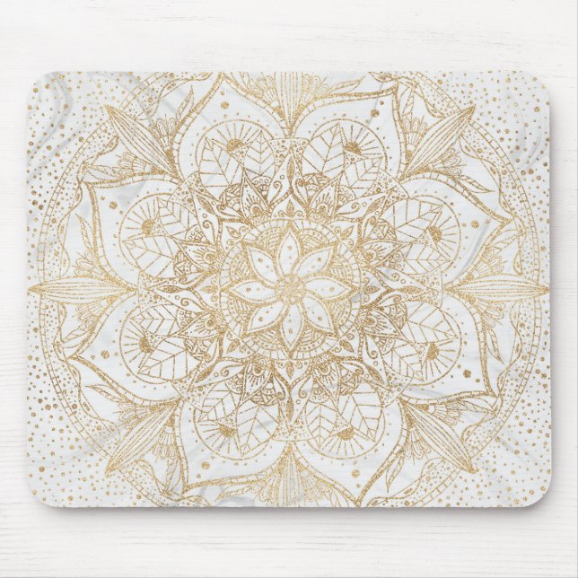 Mousepad Trendy Dourada Floral Mandala Marble Design (Frente)