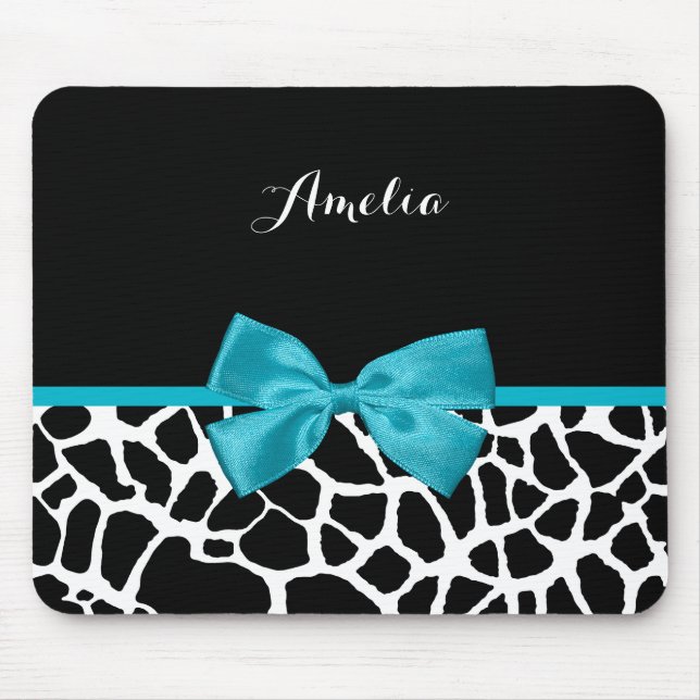 Mousepad Trendy Giraffe Animal Print Turquoise Arco e nome (Frente)