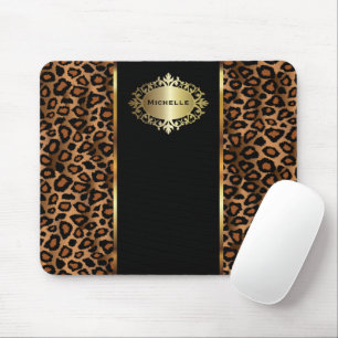 Mousepad Trendy Leopard Animal Print com acentos Dourados