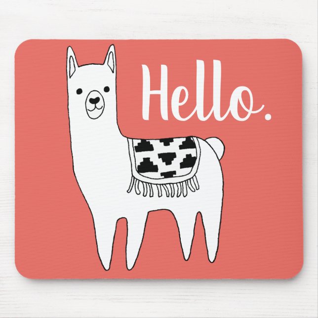 Mousepad Trendy Llama Sketch Hello em Coral (Frente)