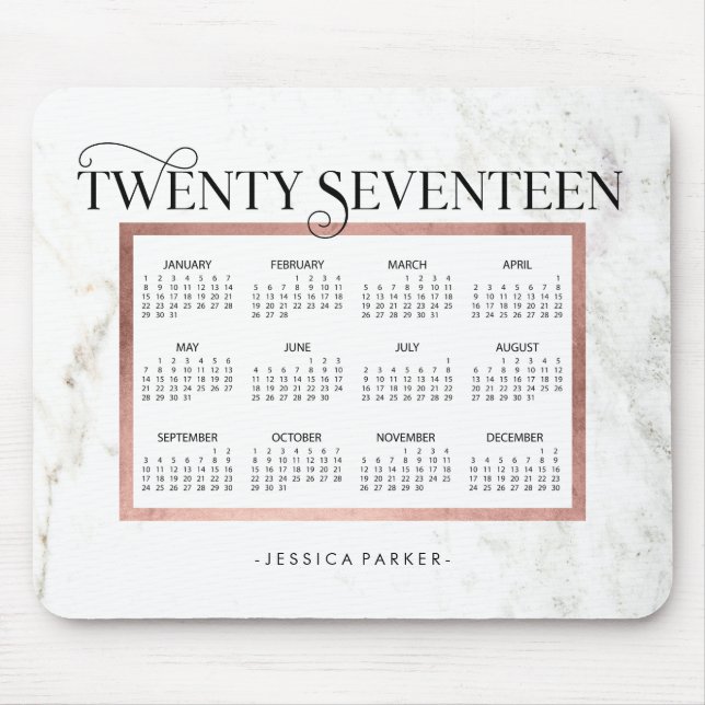 Mousepad Trendy Marble Look | Calendário do Faux Rosa Doura (Frente)