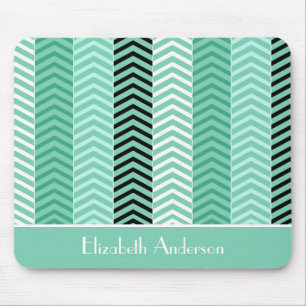 Mousepad Trendy Mint Green Chevron Stripes With Name