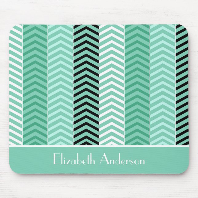 Mousepad Trendy Mint Green Chevron Strips Com Nome (Frente)