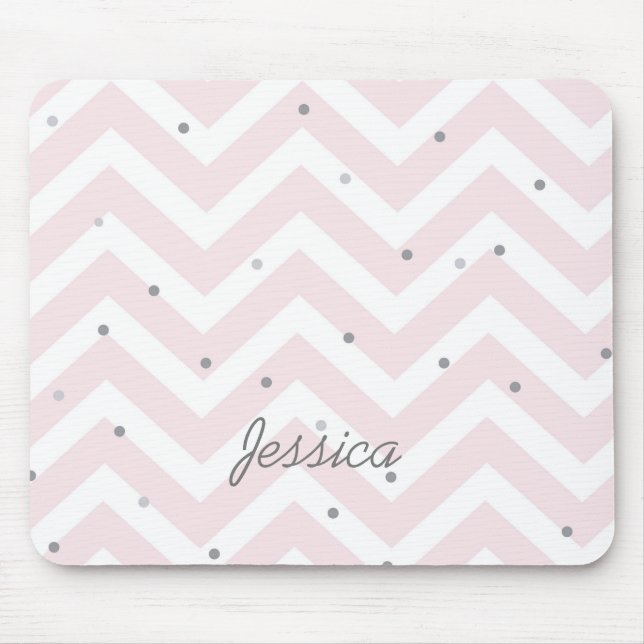Mousepad Trendy Pastel Pink Chevron Dotty Personalizado (Frente)