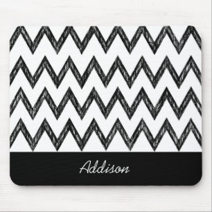 Mousepad Trendy Pencil Black and White Chevron com nome