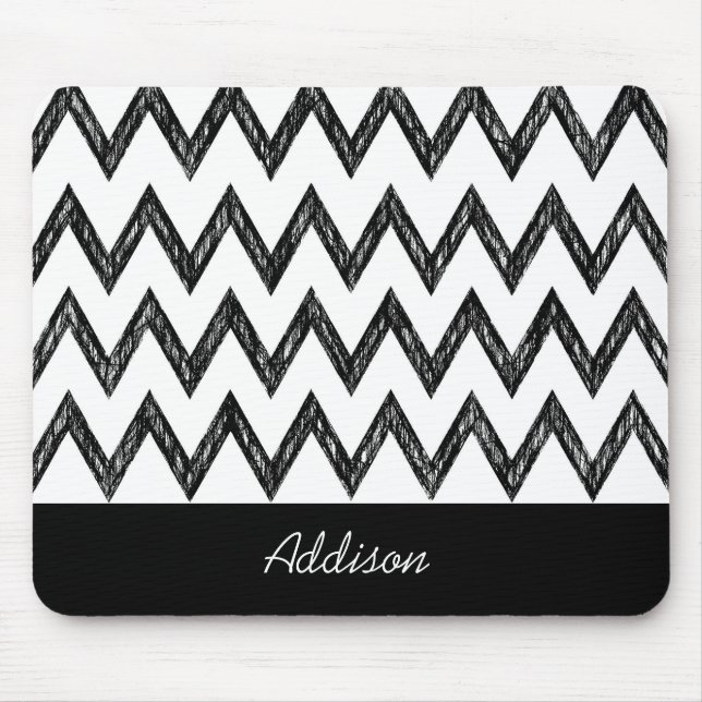 Mousepad Trendy Pencil Black and White Chevron com nome (Frente)