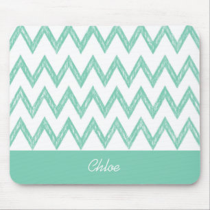 Mousepad Trendy Pencil Mint Green Chevron Zigzags Com Nome