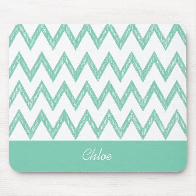 Mousepad Trendy Pencil Mint Green Chevron Zigzags Com Nome (Frente)