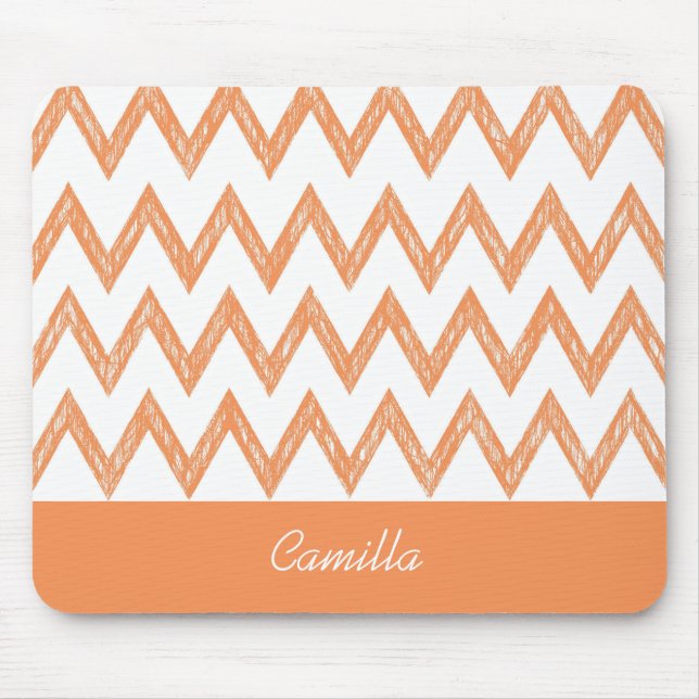 Mousepad Trendy Pencil Orange Chevron Zigzags Com Nome (Frente)