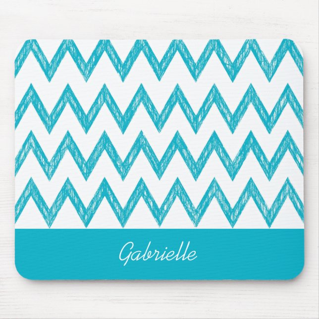 Mousepad Trendy Pencil Turquoise Chevron Zigzags Com Nome (Frente)