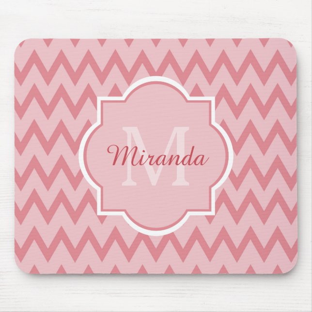 Mousepad Trendy Pink Chevron Zigzag Name e Monograma (Frente)