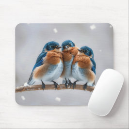 Mousepad Três Bluebird em um galho nevado