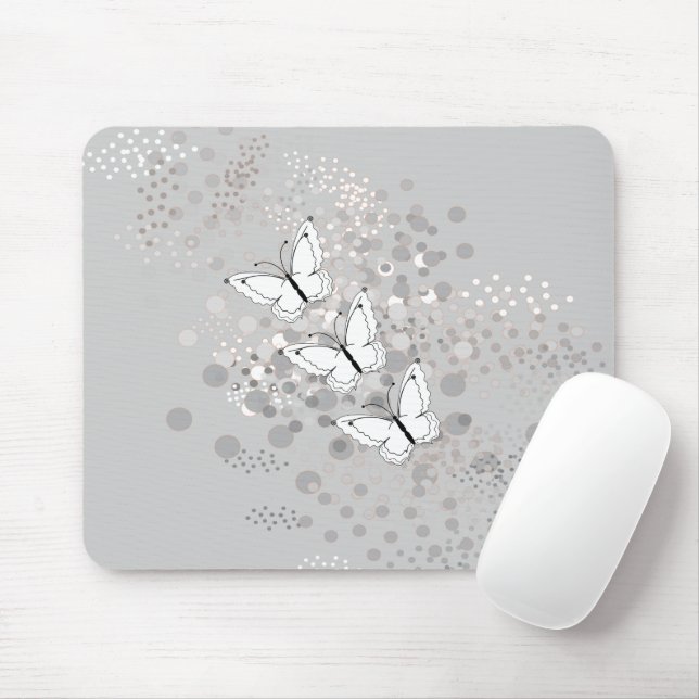 Mousepad Três Borboletas Brancas (Com mouse)