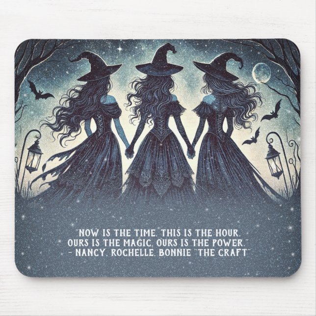 Mousepad Três Bruxas à Noite Estrela de Halloween  (Frente)